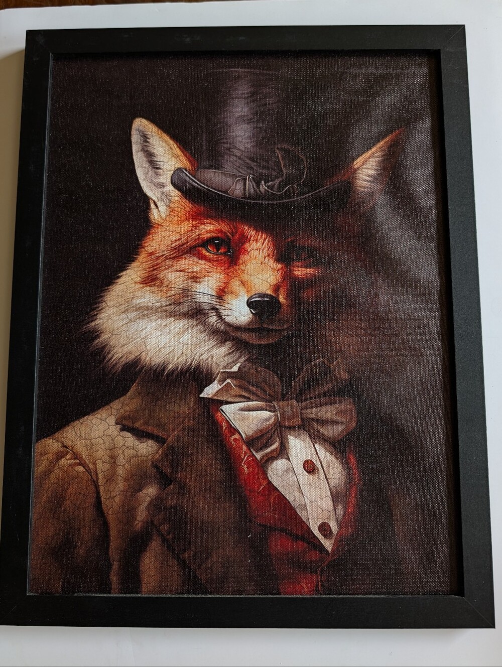 Framed Fox Portrait Art Print in Top Hat and Bow Tie